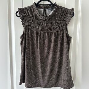 Adrianna Papell Brown Ruffle Sleeve Blouse